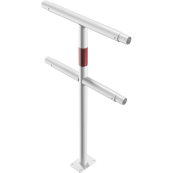 Protective railing | Steel tube  48 mm | Fixed postto be fixed by plugs | Middle post | hot-dip galvanized and white coatedwith red reflecting stripes